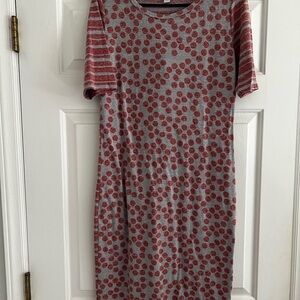 LuLaRoe Red and Gray Polka Dot Midi Dress